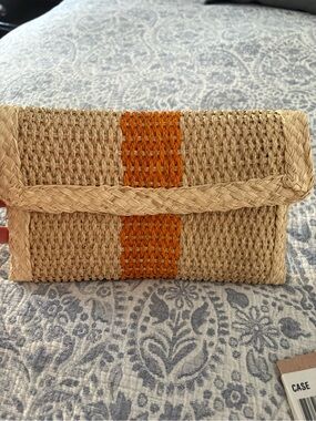 Kaanas Natural Straw Clutch with Orange Stripe